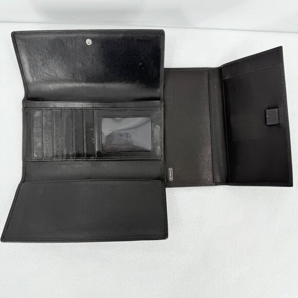Coach Women's Black Leather Wallet Fold Over Trifold Snap with Checkbook Holder - Picture 3 of 9